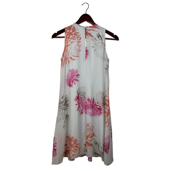 Calvin Klein Dresses & Skirts - Calvin Klein Shift Dress Women 4 White Pink Orange Floral Sleeveless Chiffon